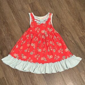 Matilda Jane Red Floral Dress with Blue Ruffle